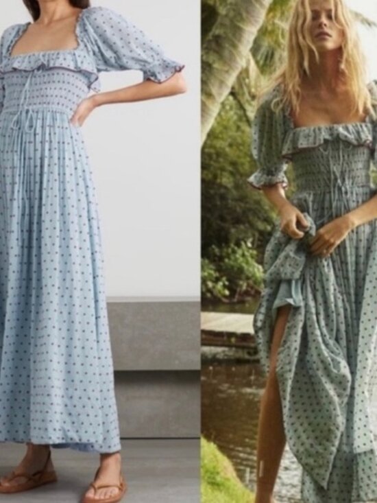 Doen Dresses & Skirts - Doen Sol Blue RED Pol Ka Dot Ruffle Maxi Dress